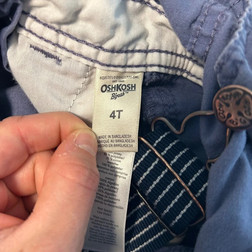 OshKosh B'gosh Kids 4T‎ Blue Cotton Blend Overalls Dungarees Striped Suspenders
